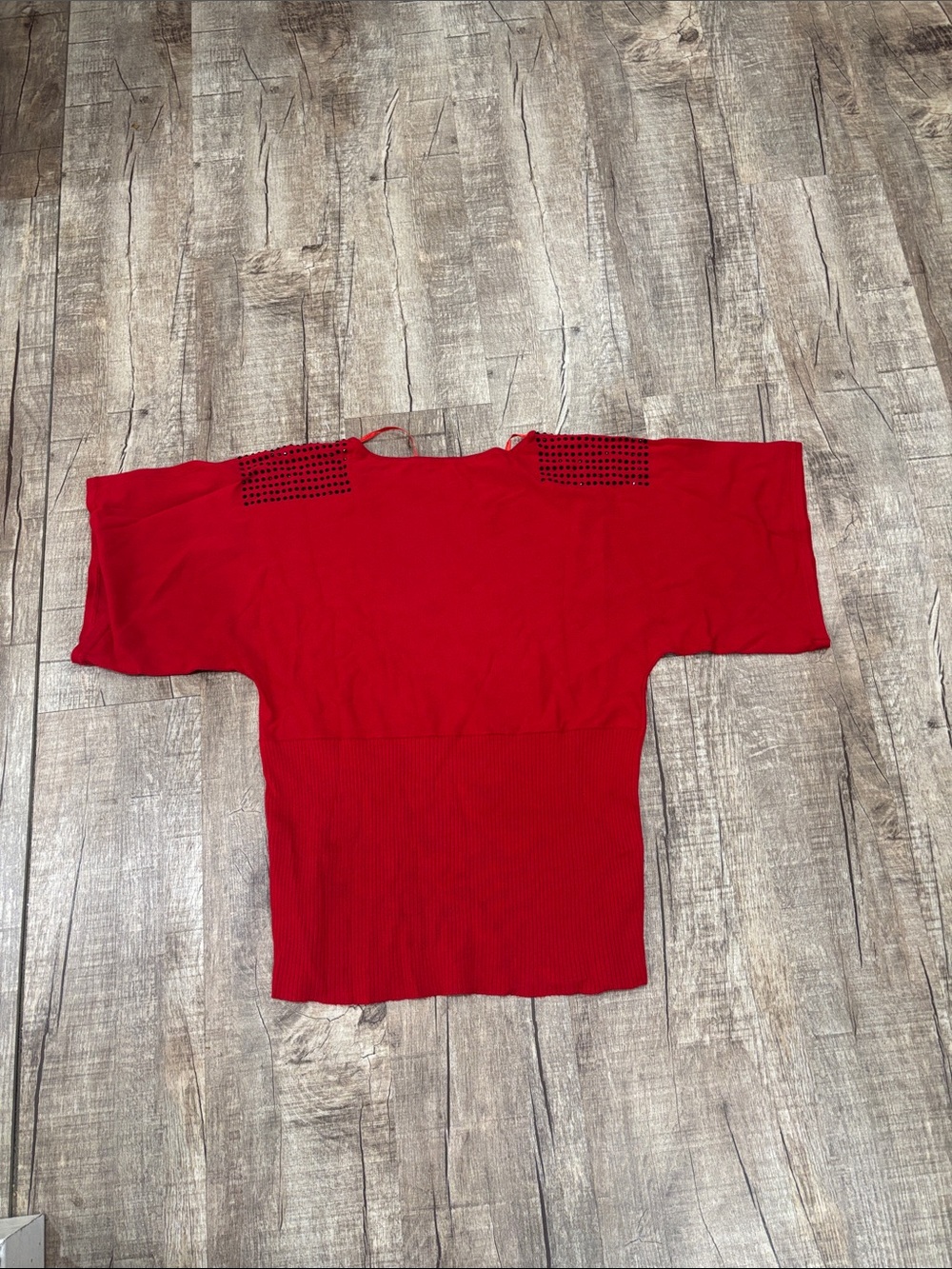 Cable & Gauge Red Studded Shoulder Knit Top